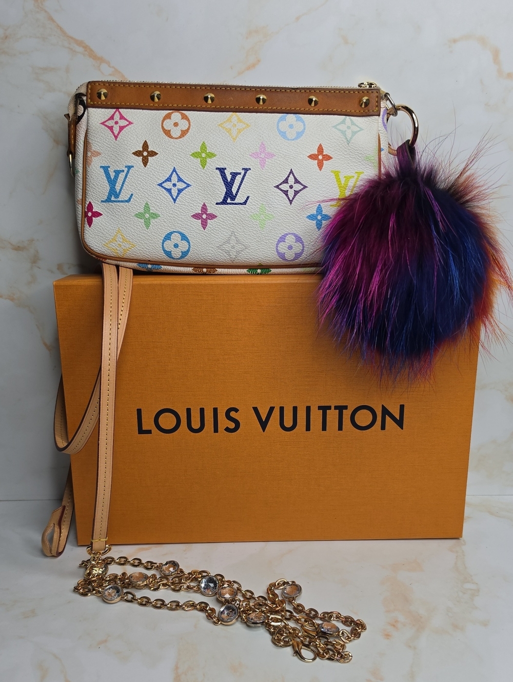 louis vuitton white multicolor pochette takashi murakami vintage first edition